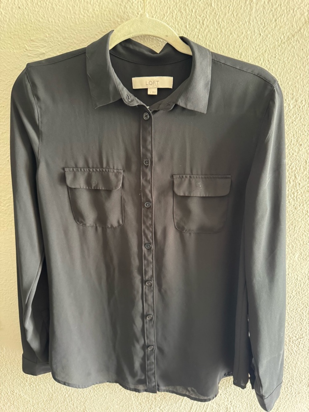 LOFT Black Collared Button-Up Blouse